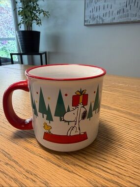 Peanuts White Mug with Red Trim and Green Tree Design